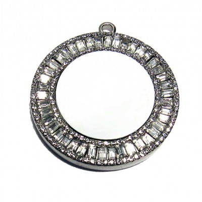 Color circle baguette, 38x38 mm, w/WHITE inside piece, nickel-plated cubic, 2-PC