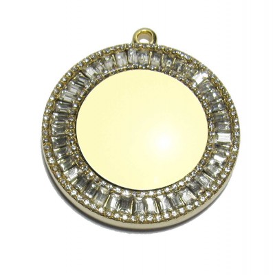 Circle baguette, 38x38 mm, w/gold-plated inside piece, gold-tone cubic, 2-PC Circle baguette, 38x38 mm, w/gold-plated inside piece, gold-tone cubic, 2-PC