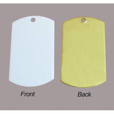 Color dog tag, 29x50mm, white front, gold-plated back