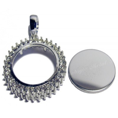 Circle, 27x27mm, rhodium-plated, clear-cubic Circle, 27x27mm, rhodium-plated, clear-cubic