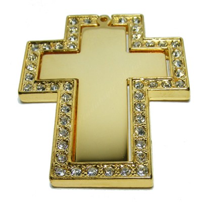 Cross, 52x65mm, gold-plated, clear-cubic