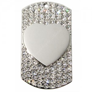 Dog Tag, 29x50, nickel-plated, clear-cubic, heart Dog Tag, 29x50, nickel-plated, clear-cubic, heart