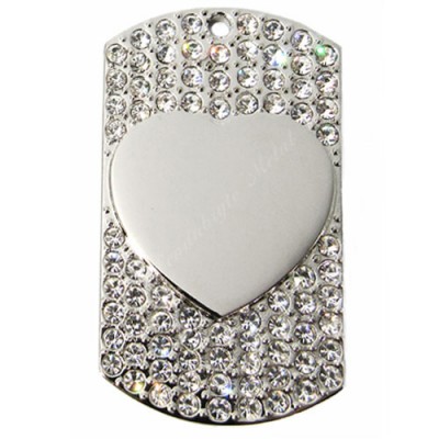 Dog Tag, 29x50, nickel-plated, clear-cubic, heart