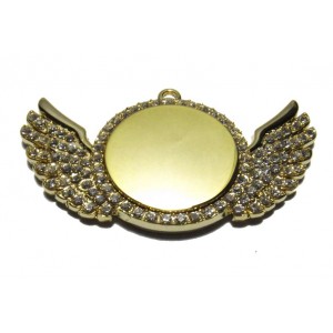 Wing, 60x35mm, gold-tone, clear-cubic, 2-PC