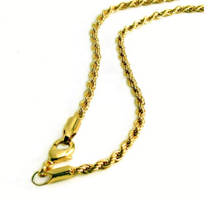 Rope necklace, 3mm x 30in, gold-plated