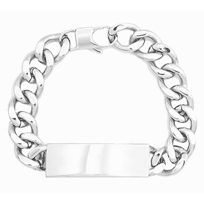 Bracelet,  engraveable, curb link, 8.5", polished stainless-steel